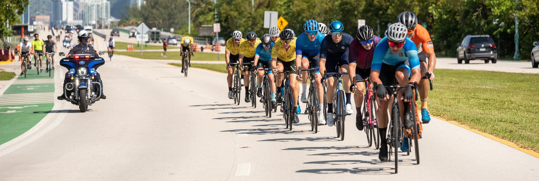 Members of the cycling club riding on key biscayne