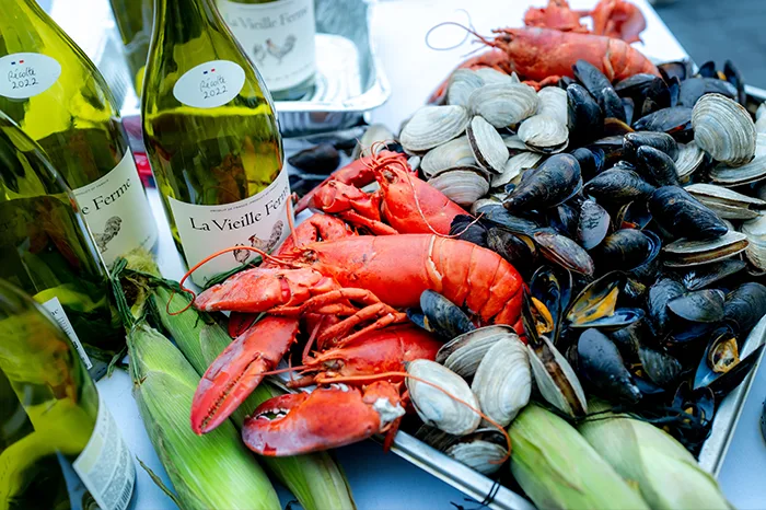 lobster, clams and wine