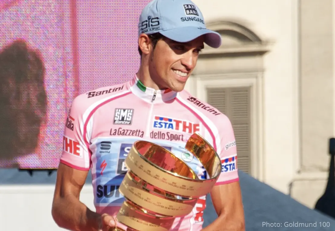 Alberto Contador holding a trophy