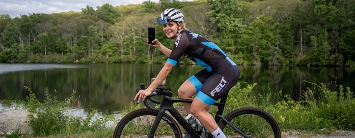 rider on course passing a lake
