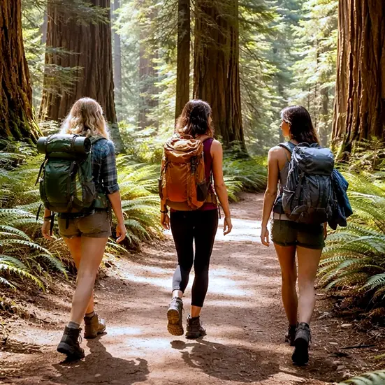 hikers in the redwoods