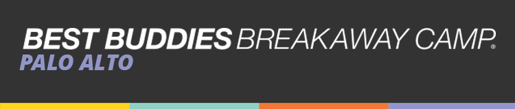 Best Buddies Breakaway Camp Palo Alto logo with colored underline bars on a dark background.
